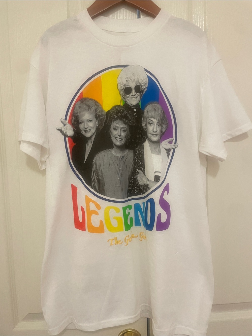 Unisex Signature Golden Girls White Short Sleeve Tee Rainbow 'Legends' Graphic